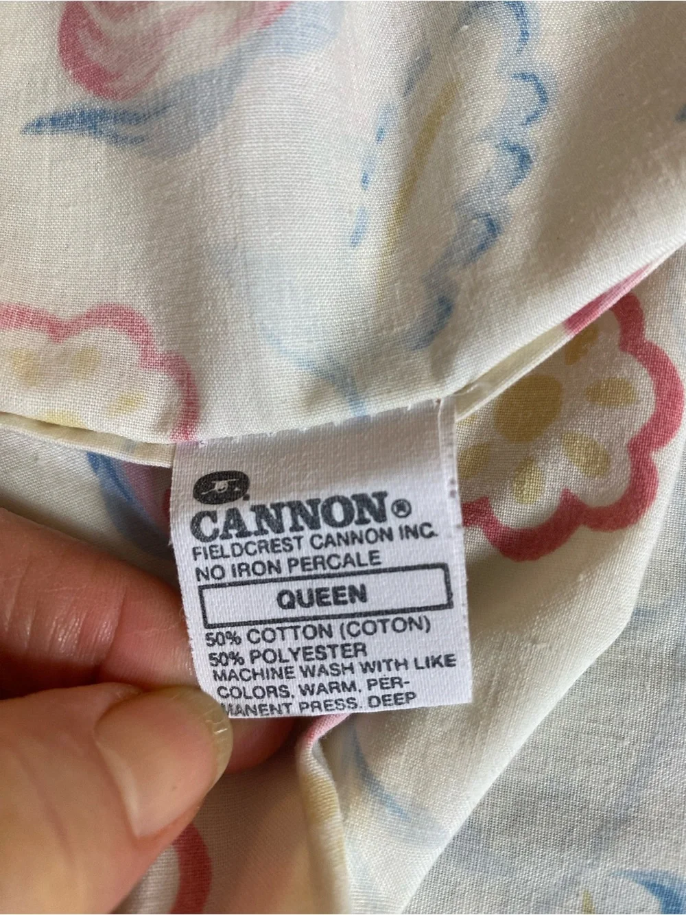Floral Bow-Print Cotton Sheet in Cream with Pastel Pink & Blue CANNON